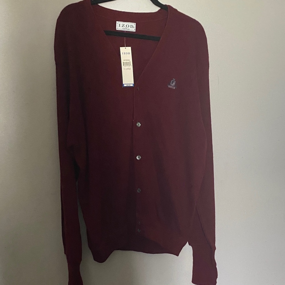 Izod Men's Deep Red Cardigan Sweater (more of a deep red or maroon)